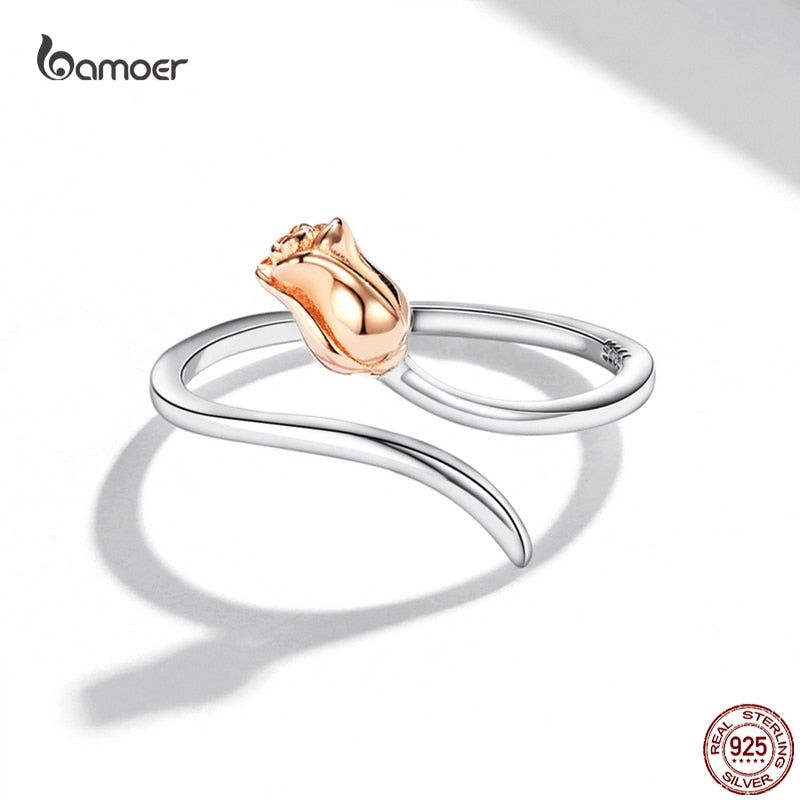 Rose Gold Plated Sterling Silver Open Adjustable Romantic Ring for Women