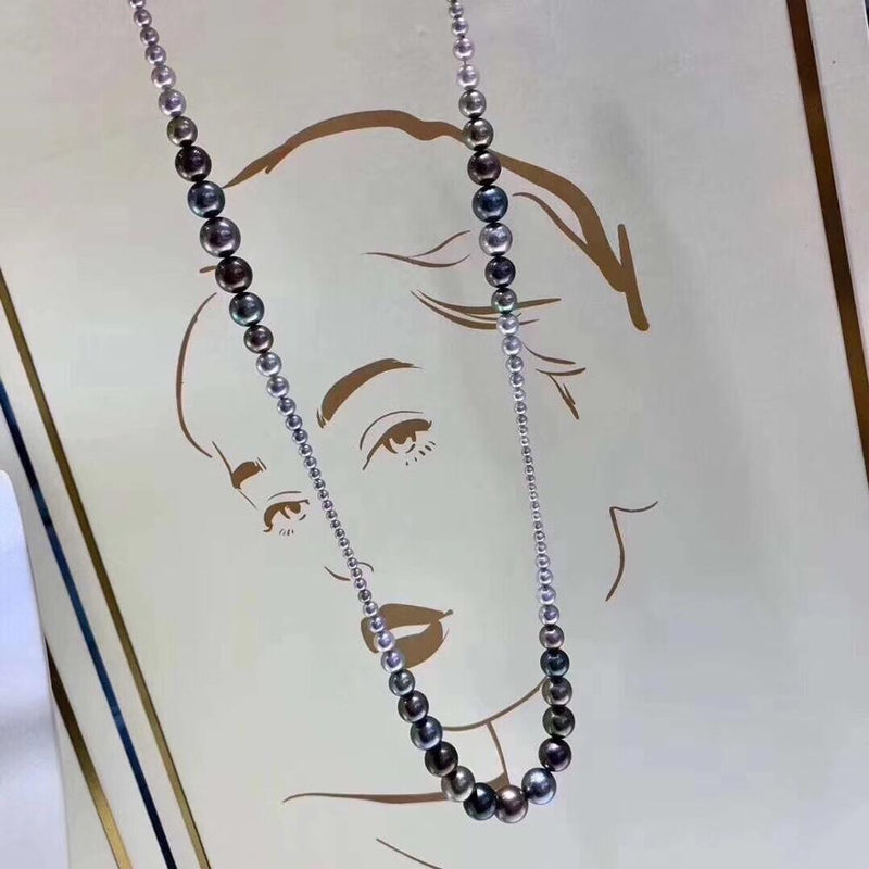Natural Fresh Water 5-10mm Black and Gray Peals Necklace