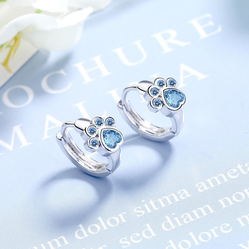 Cat Claw Design Earrings with Blue Zircon 925 Sterling Silver