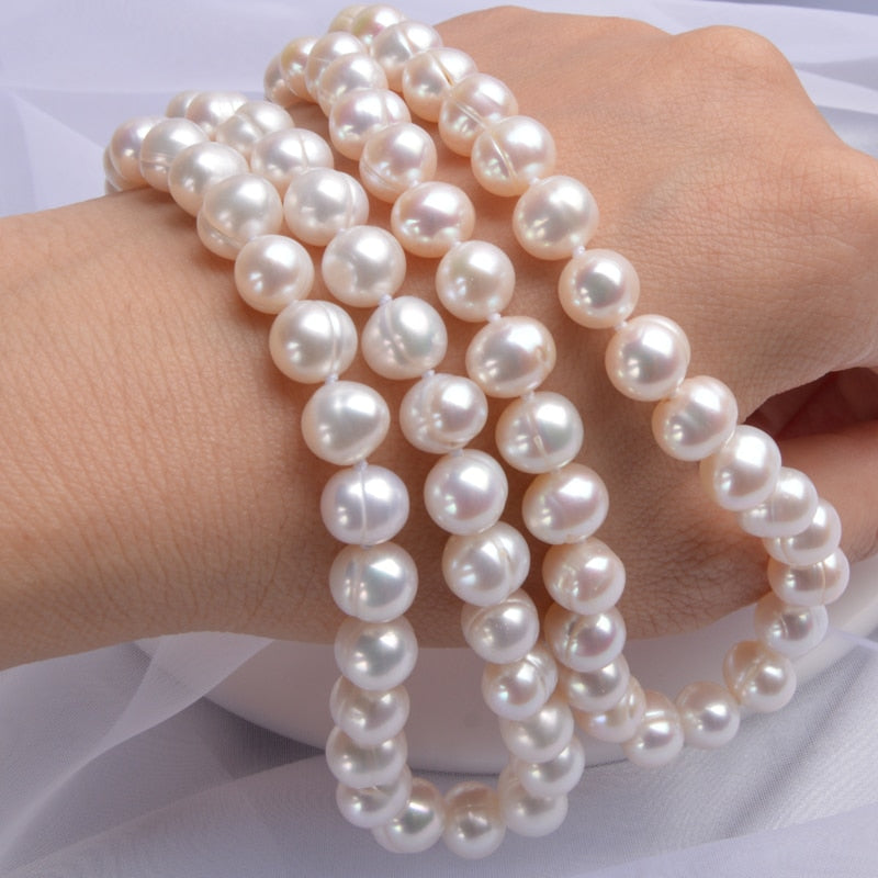 ASHIQI Natural Near Round Freshwater Pearl Necklace