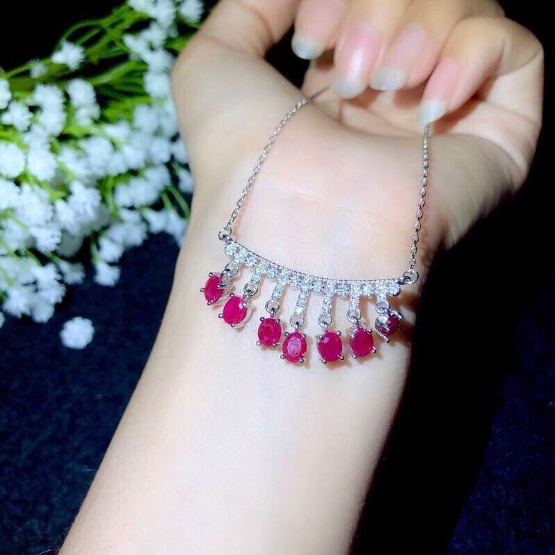 Sterling Silver Natural Ruby Necklace