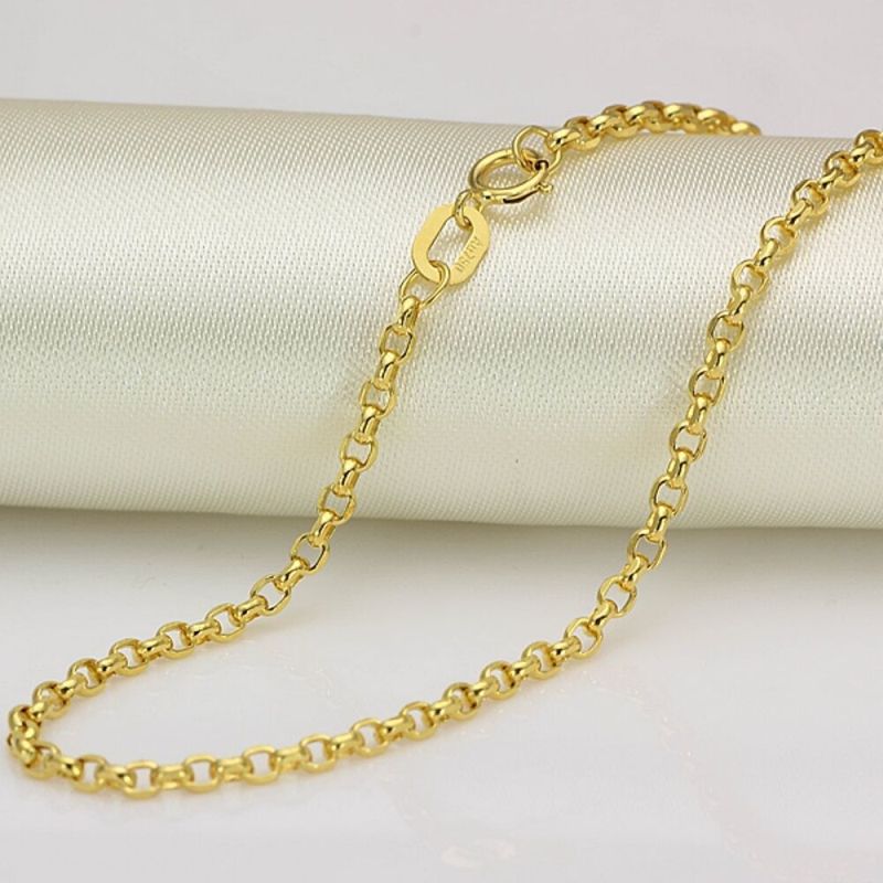 Pure 18K Au750 Yellow Gold Rolo Link Chain Necklace