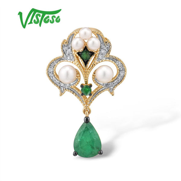 14K Yellow Gold Emerald and Diamond Pendant for Her