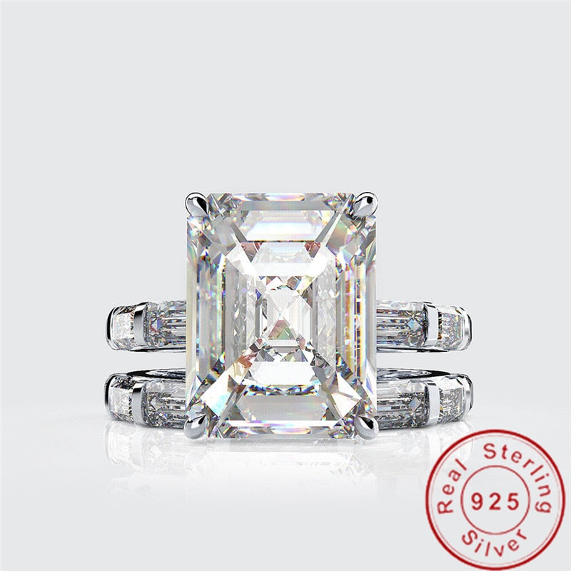 925 Sterling Silver 4ct Moissanite Emerald Cut Ring for Women