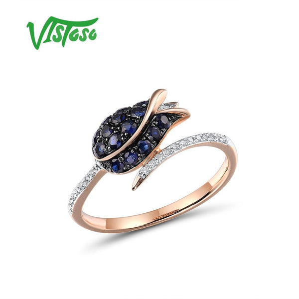 14K Rose Gold Blue Sapphire Diamond Ring for Her