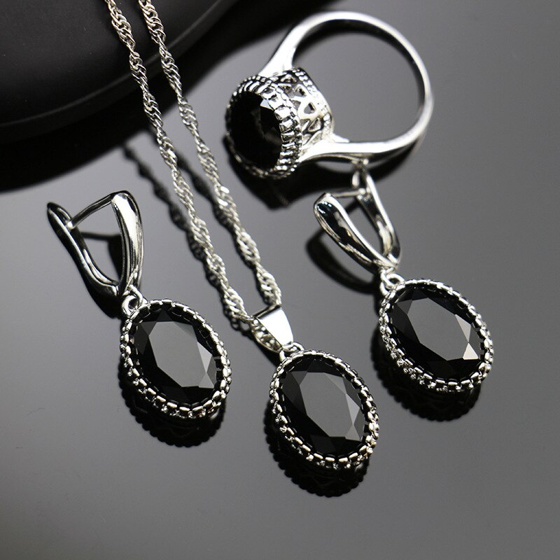 Silver 925 Oval Gemstone 11 Colors Jewelry Sets for Women