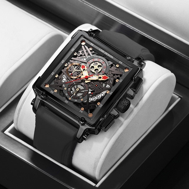 Stainless Steel Quartz Square Date Watch for Men