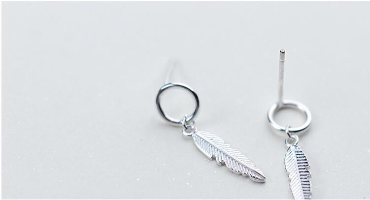 Fashion 925 Sterling Silver Feather Drop Earrings