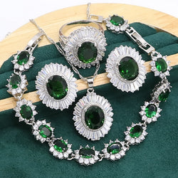 Sterling Silver 925 Green Emerald Jewelry Set for Women