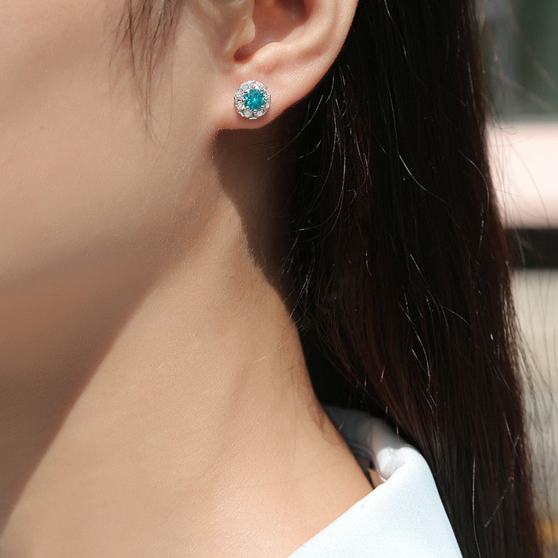 Trendy 925 Sterling Silver 0.5Ct Blue Moissanite Stud Earrings for Women Fine Jewelry White Gold D Color Wedding Earrings Gift
