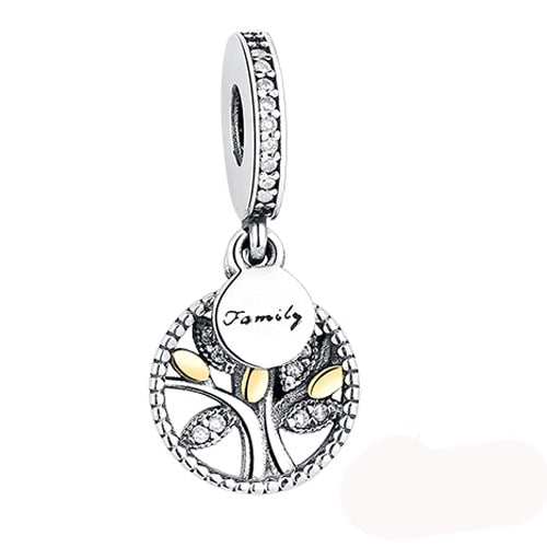 Luxury925 Sterling Silver Family Tree with Cubic Zirconia Bead Charm Fit Original Pandora Charm Bracelet