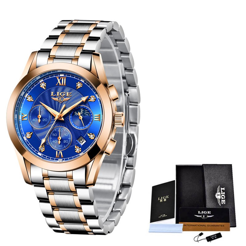Stainless Steel Quartz Wrist Watch with Calendar for Women