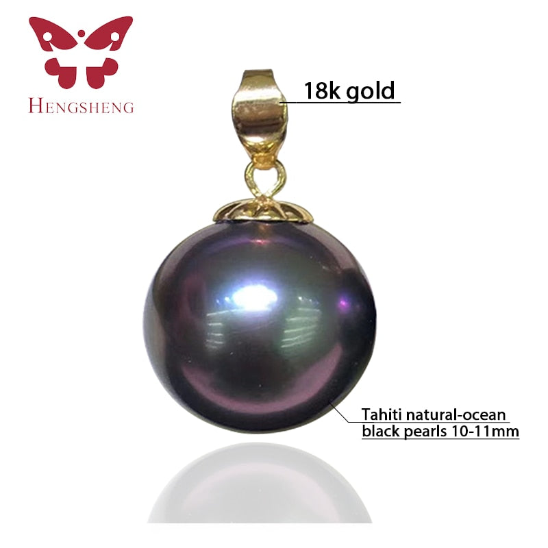 18k Gold Tahitian Black Pearls Pendant for Women