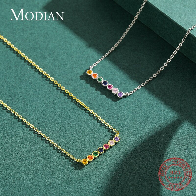 925 Sterling Silver Rainbow Colorful Pendant Necklace for Women