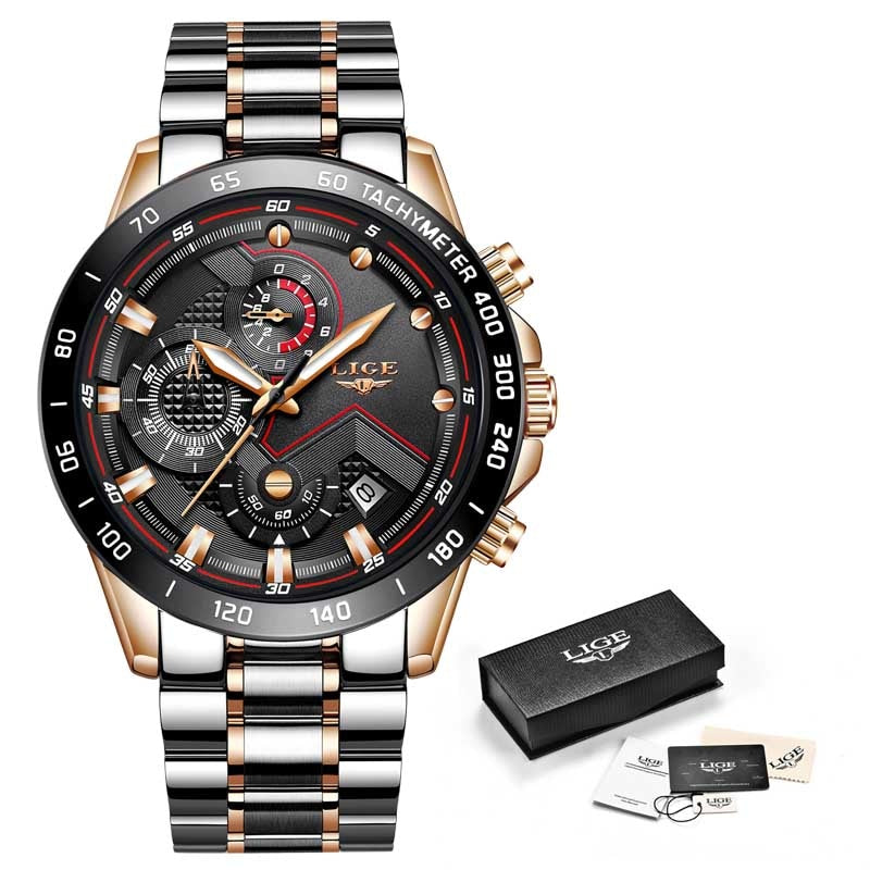 Stainless Steel Luxury Military Waterproof Chronograph Watch for Men