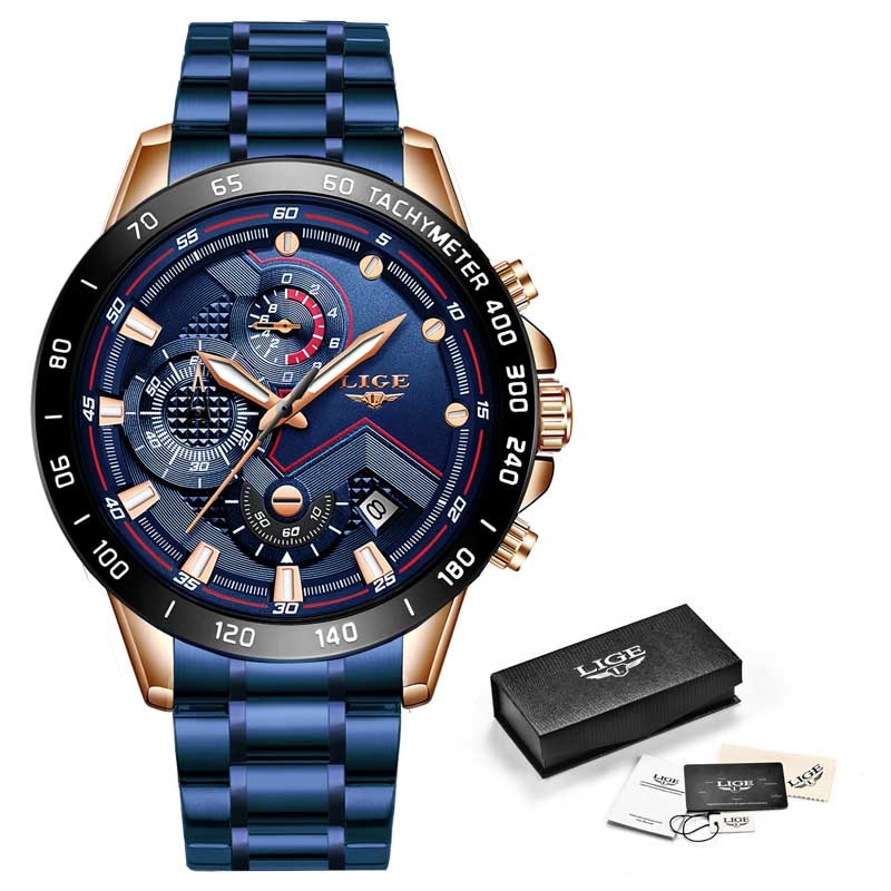 Stainless Steel Luxury Military Waterproof Chronograph Watch for Men