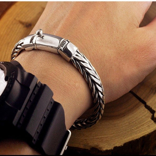 Solid Silver Hand Woven Bracelet for Men