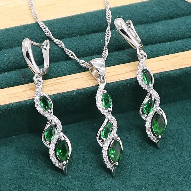 925 Sterling Silver Green Emerald Jewelry Set for Women