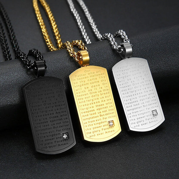 Gold Filled Titanium Scripture Zircon Pendant Necklace for Men