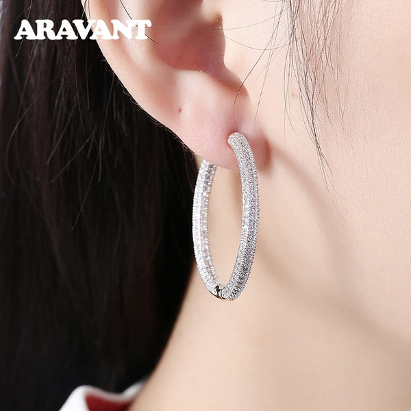 Sterling Silver 34mm Circle Hoop Earrings for Women