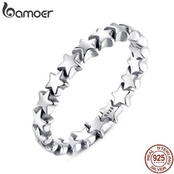 BAMOER 925 Sterling Silver Star Stackable Finger Ring
