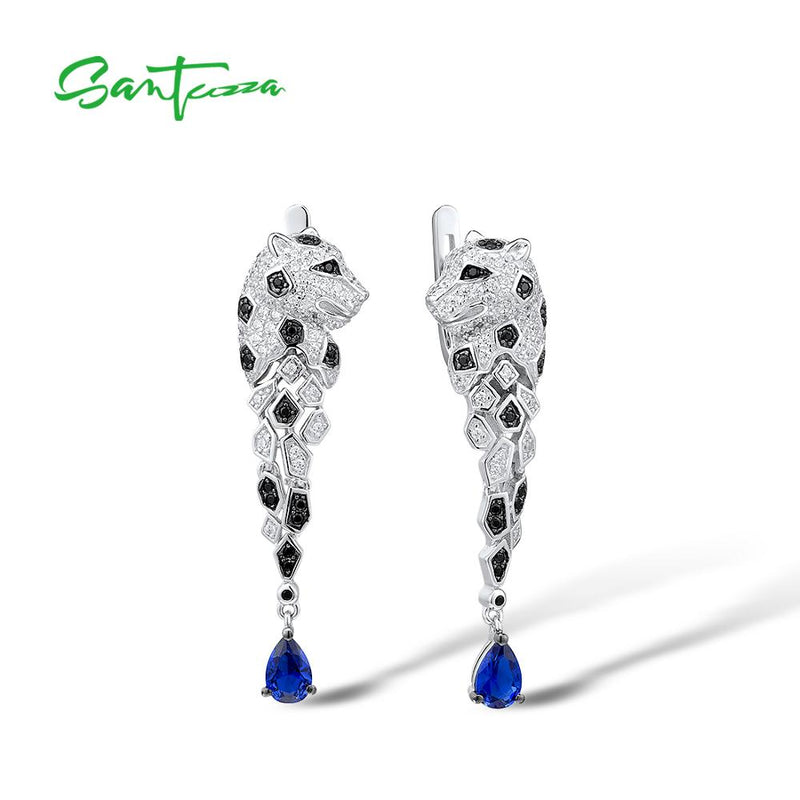 SANTUZZA Sparkling Blue Cubic Zirconia Leopard Drop Earrings 925 Sterling Silver