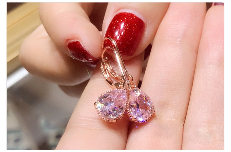 Elegant 14K Rose Gold Pink Diamond Drop Earrings
