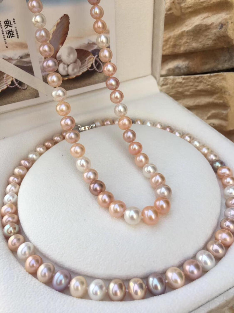 Fine Jewelry Natural Fresh Water 9-10mm Mix Color Pearls Necklace
