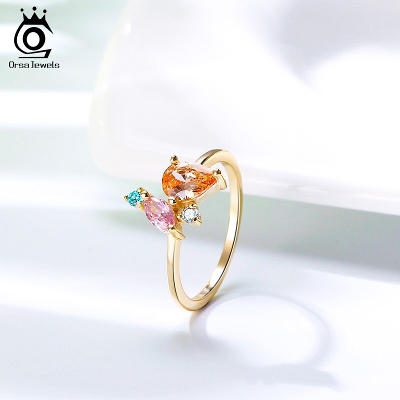 ORSA JEWELS 925 Sterling Silver 18K Gold Plated Various Shapes Multi-colored Zircon Ring