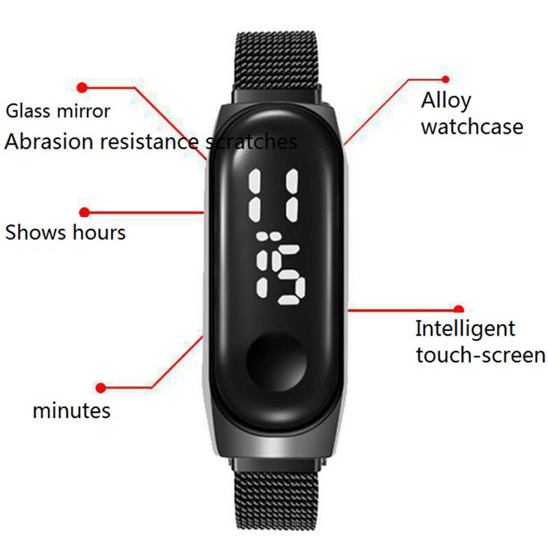 Womens Watches Digital Wristwatches Led Magnetite Waterproof Touch Rice Fashion Touch Control