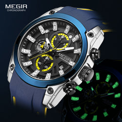 Stainless Steel Blue Silicone 24H Luminous Sport Watch for Men