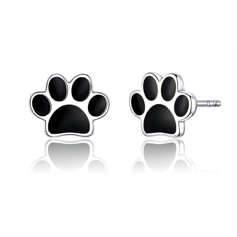 BAMOER 925 Sterling Silver Animal Dog Cat Footprints Stud Earrings
