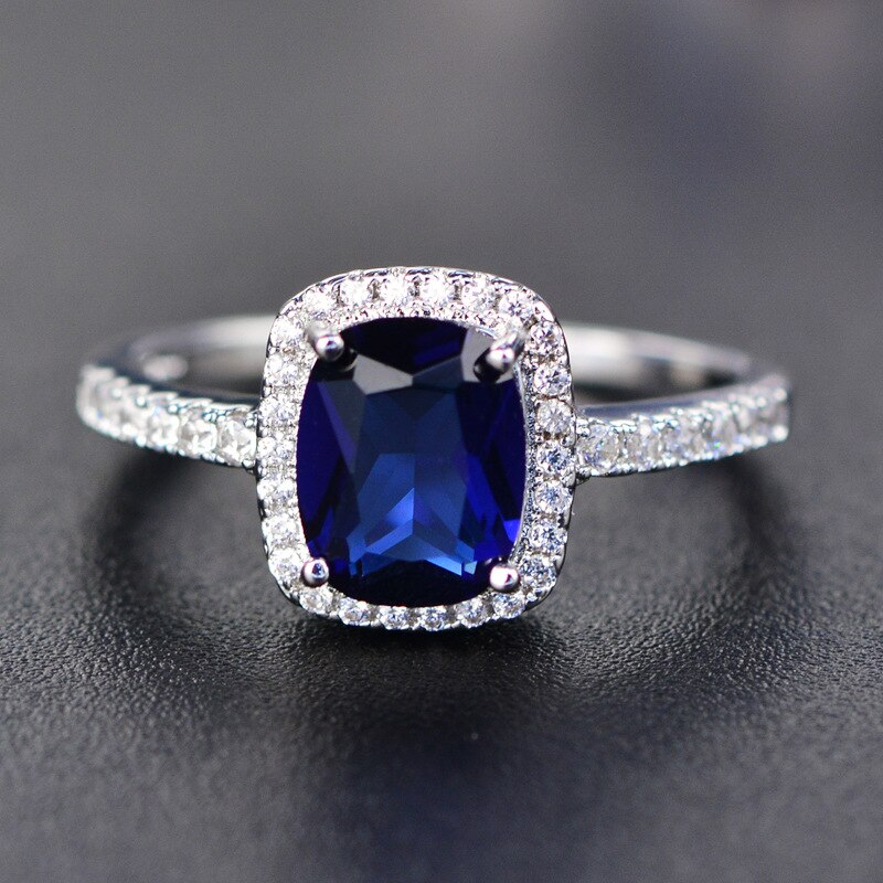 YANHUI Trendy 925 Sterling Silver Natural Aquamarine Amethyst Blue Sapphire Gemstone Ring