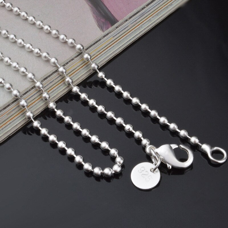 925 Silver 2mm Bead Necklaces Chains For Women Wedding Jewelry Gifts