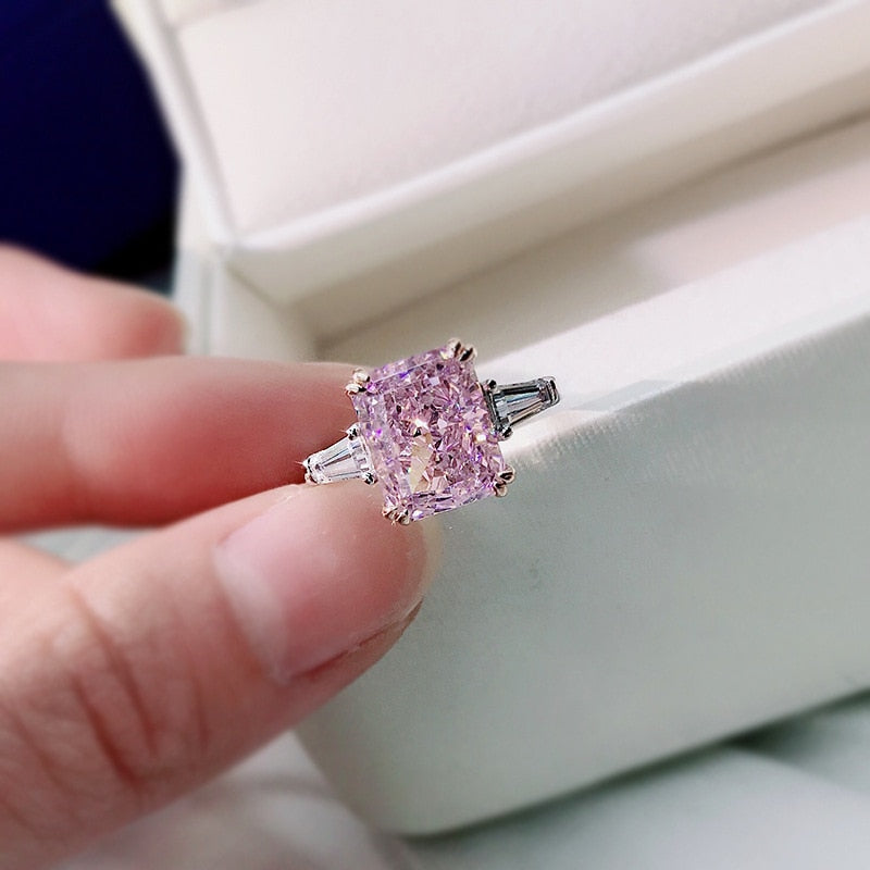 925 Sterling Silver 2.00 ctw Square Pink Diamond Wedding Ring for Women