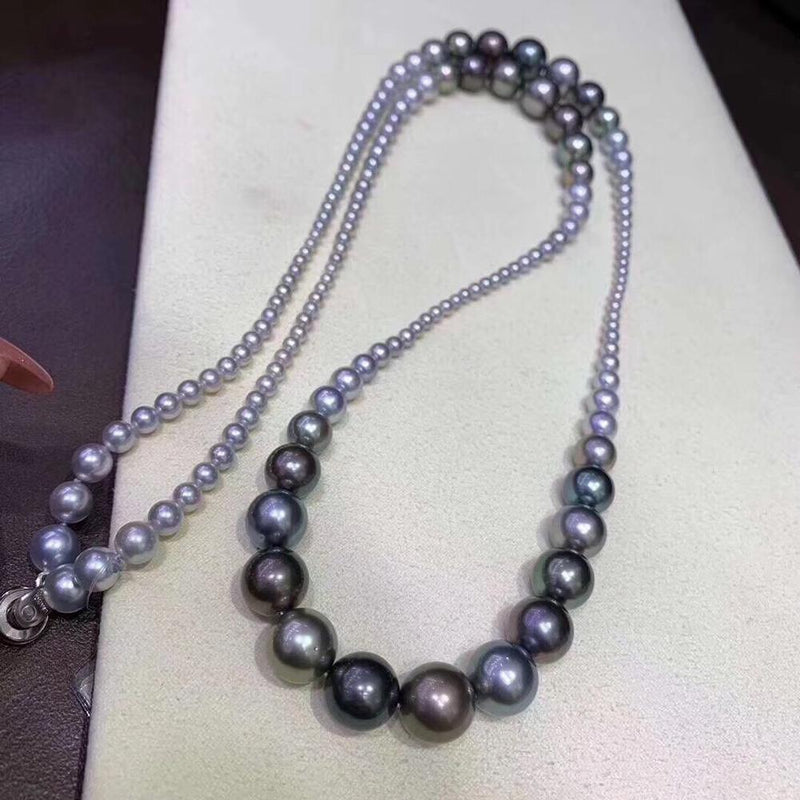 Natural Fresh Water 5-10mm Black and Gray Peals Necklace