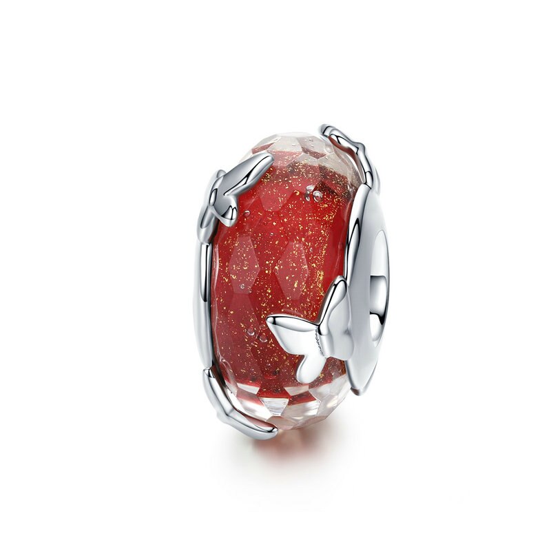 BISAER Red Beads fit Pandora Original Bracelets 925 Sterling Silver
