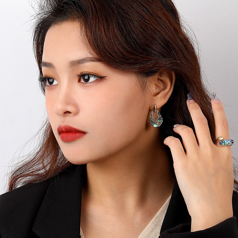 Morivovog Real 925 Sterling Silver Geometry Abalone Shell Stud Earrings Ladies Elegant Luxury Earring 2022 Simple Office Jewelry