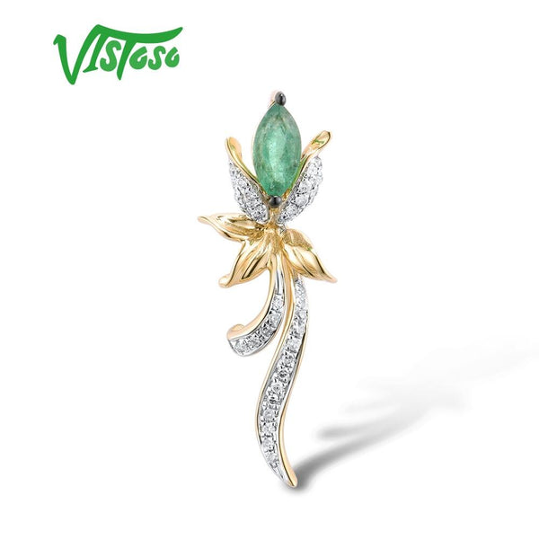 14K Yellow Gold Emerald Diamond Pendant for Her