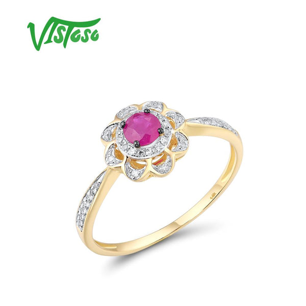 14K Yellow Gold Ruby Diamond Flower Ring for Women