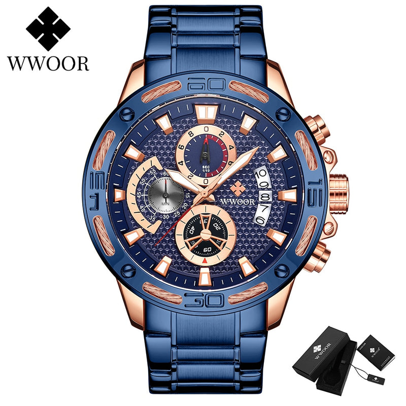 WWOOR Fashion Full Steel Quartz Waterproof Chronograph Watch Men