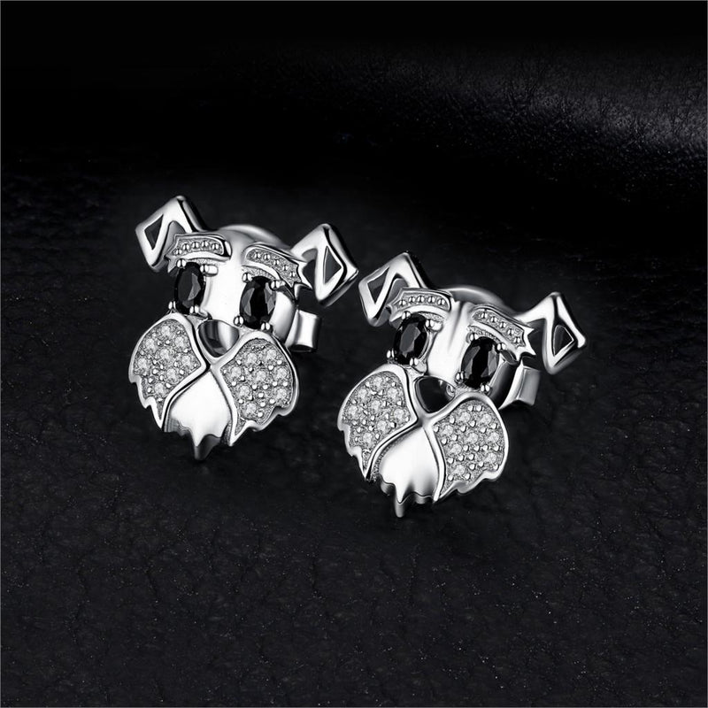 Sterling Silver Natural Black Spinel Schnauzer Dog Stud Earrings for Women