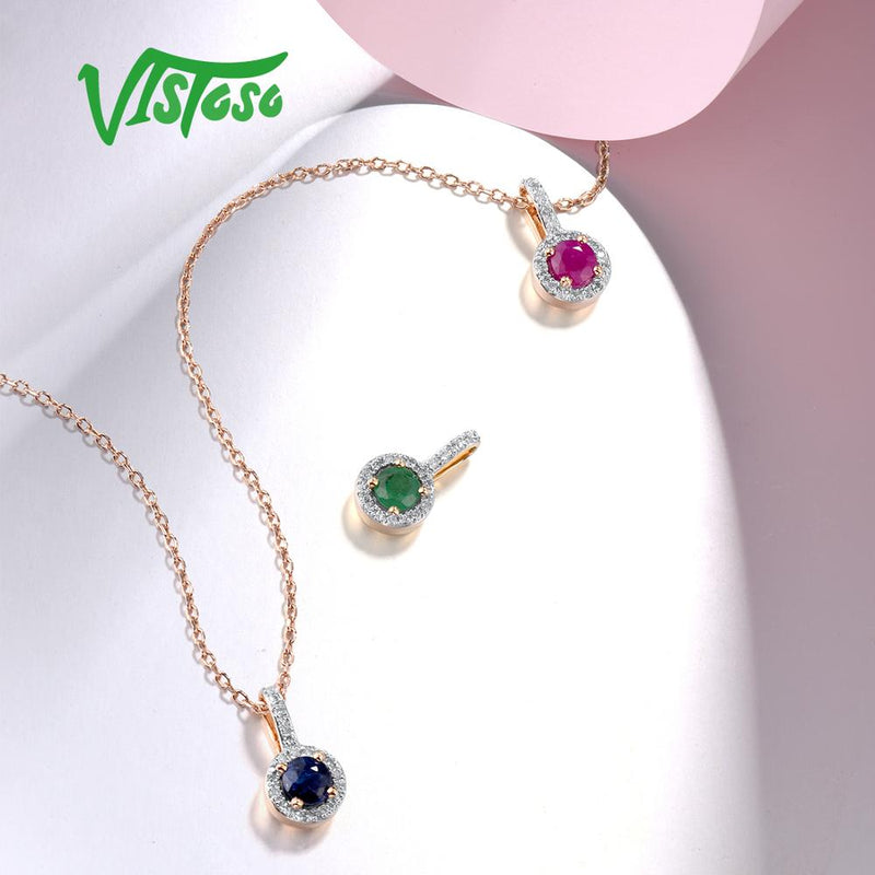 14K Yellow/Rose Gold Emerald/Ruby/Sapphire Pendant with Diamond Accent for Women