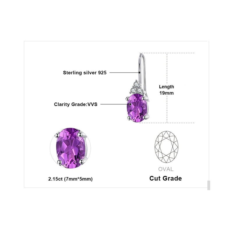 925 Sterling Silver Oval Purple Created Alexandrite Sapphires Clip-On Drop Earrings for Women