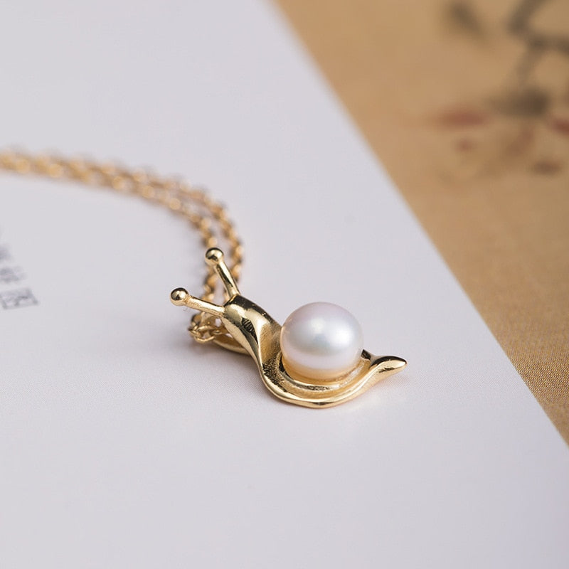 925 Sterling Silver Freshwater Pearl Snail Necklace For Women 18k Gold Chinese Style Female Fine Jewelry Flyleaf New