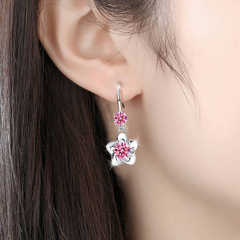 NEHZY 925 sterling silver new womens fashion jewelry pink blue white crystal zircon long tassel flower hook type earrings