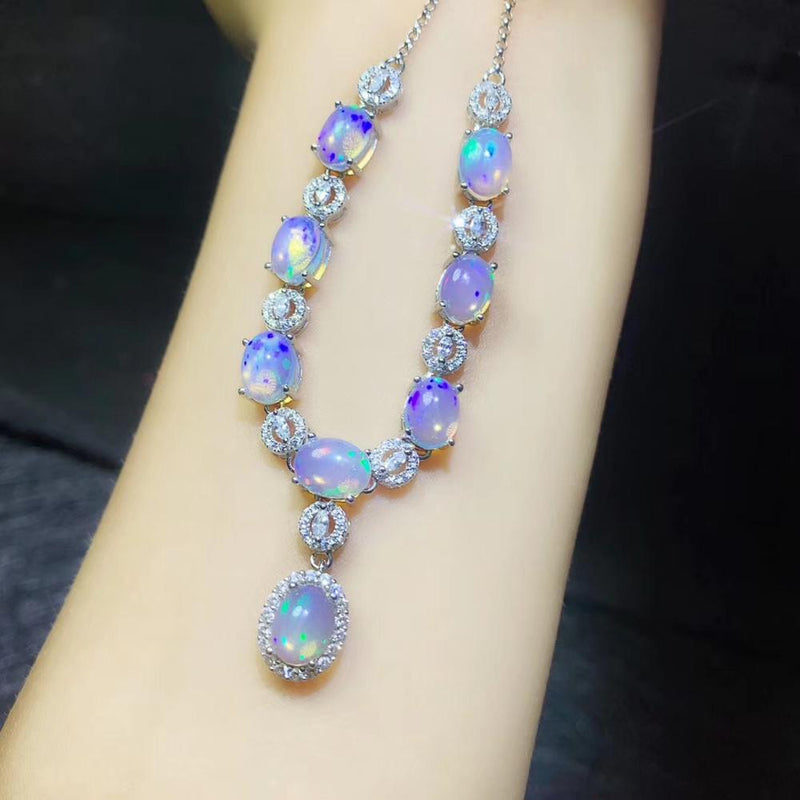 Sterling Silver Natural Color-Changing Opal Necklace for Women