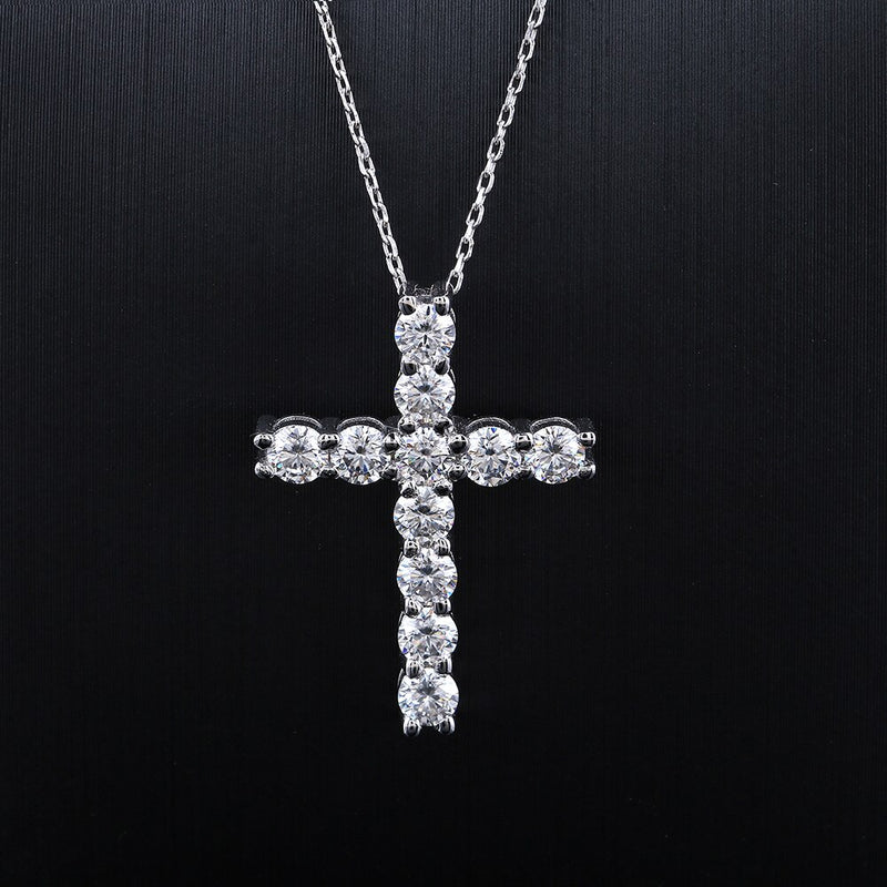 Sterling Silver with 14K Gold Plated Cross Moissanite Pendant Necklace for Women