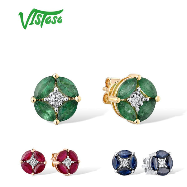 14K Gold Marquise Emerald, Blue Sapphire, Ruby Stud Earrings for Lady