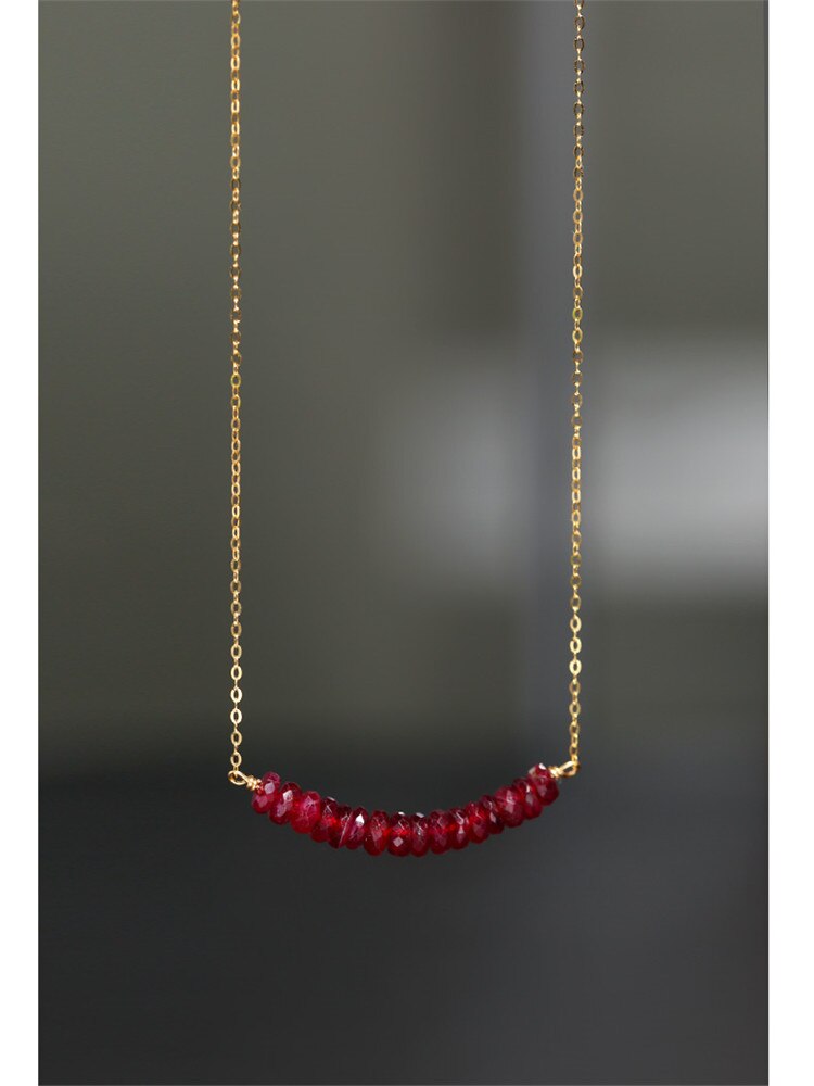 DAIMI Genuine 18K Yellow Gold Faceted Ruby Pendant Necklace